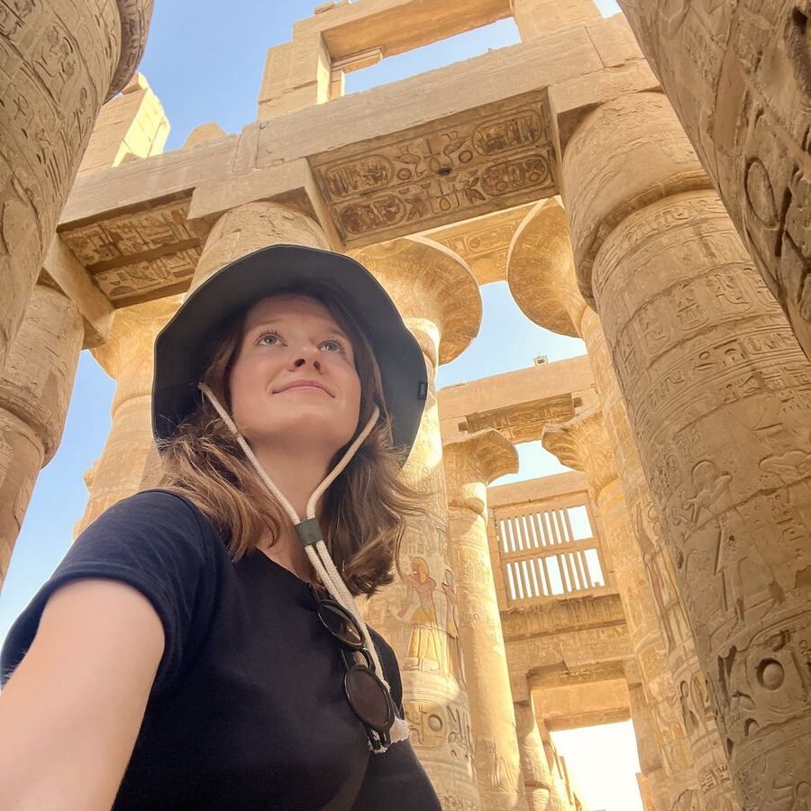 Michaela in the Great Hypostyle Hall of Karnak Temple in Egypt